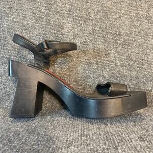 Rocket Dog Women's Size 8 Black Faux Leather Platform Open Toe Square Sandals